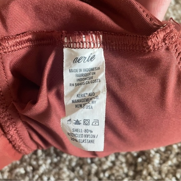 Aerie Longline Scoop Bikini Top Women’s M Rust Knot Front Keyhole Swimwear - Picture 8 of 10